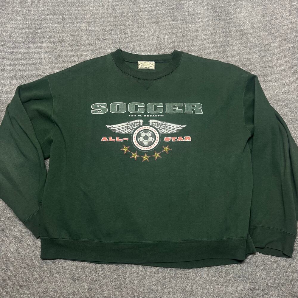 Vintage American Eagle Green Soccer All Star Crewneck Sweatshirt Mens 2XL